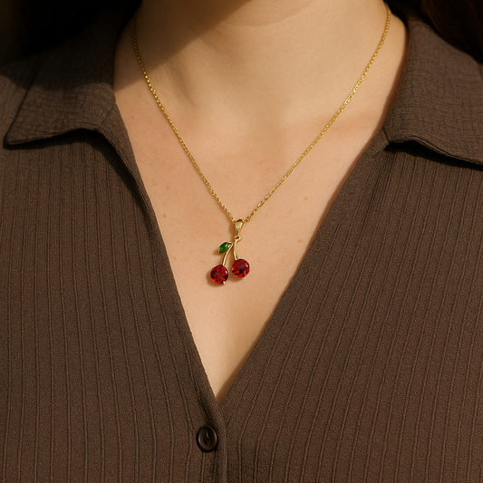 Collar Cereza Cristal Baño de Oro