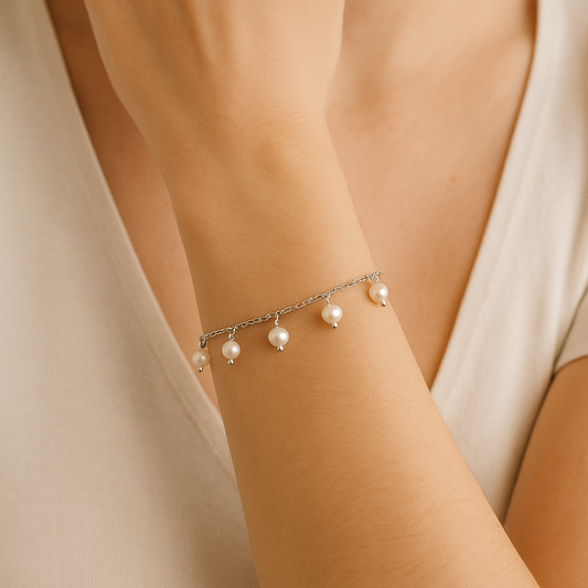 Pulsera Perlas Plateada