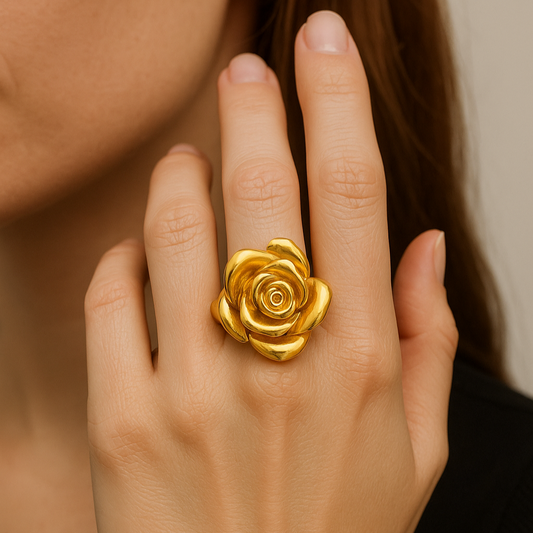 Anillo Rosa Grande Baño de Oro
