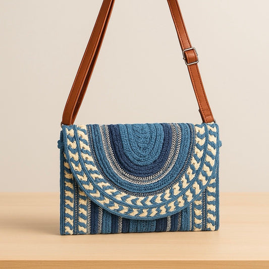 Bandolera de paja con estampado | Bolso de Playa Tejido Hecho a Mano