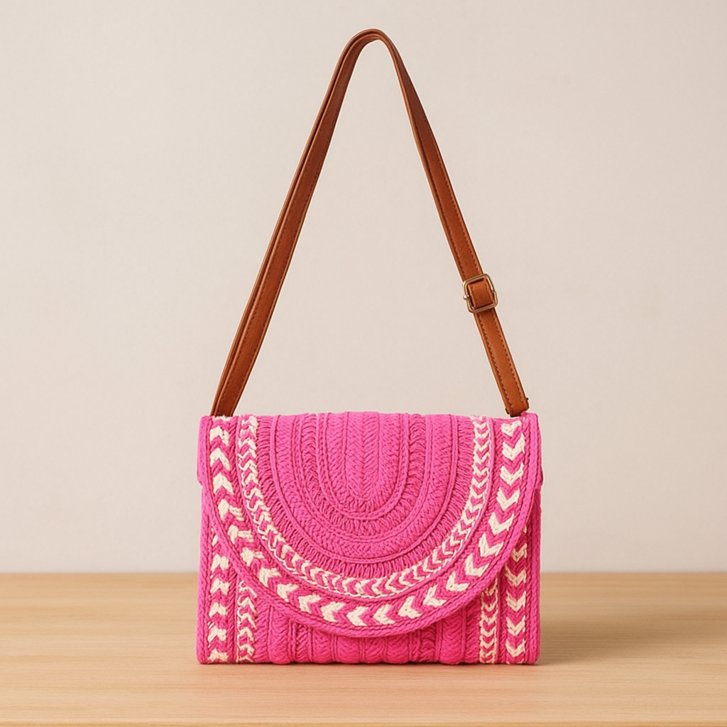 Bandolera de paja con estampado | Bolso de Playa Tejido Hecho a Mano