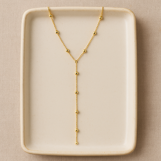 Collar Largo con esferas Dorado y Plateado | Baño de Oro