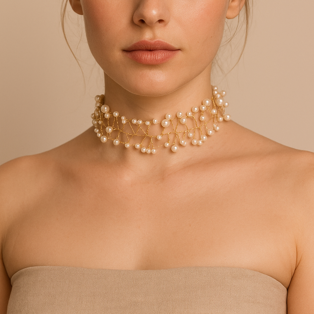 Choker/collar alambre con abalorios Perlas Baño de Oro