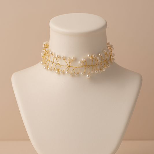 Choker/collar alambre con abalorios Perlas Baño de Oro