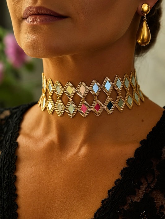 Choker espejos Dorado mujer