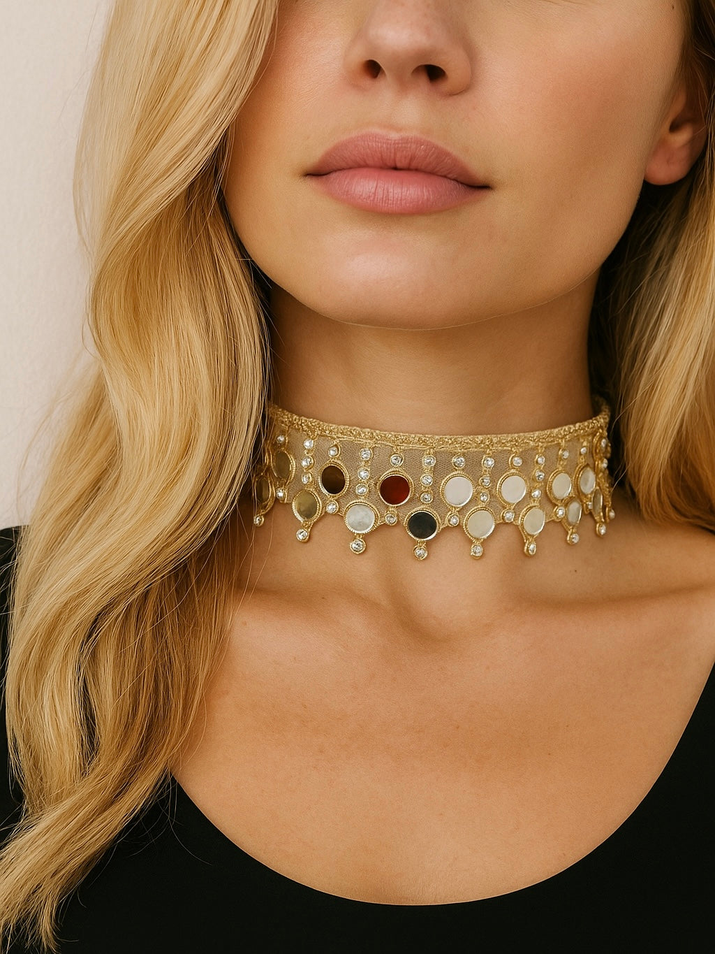 Choker espejos Dorado mujer