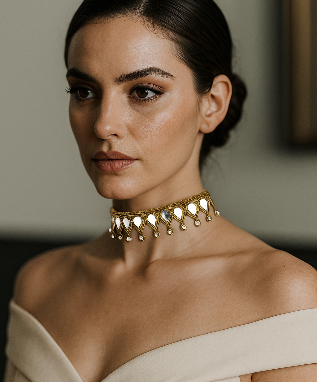Choker espejos Dorado mujer