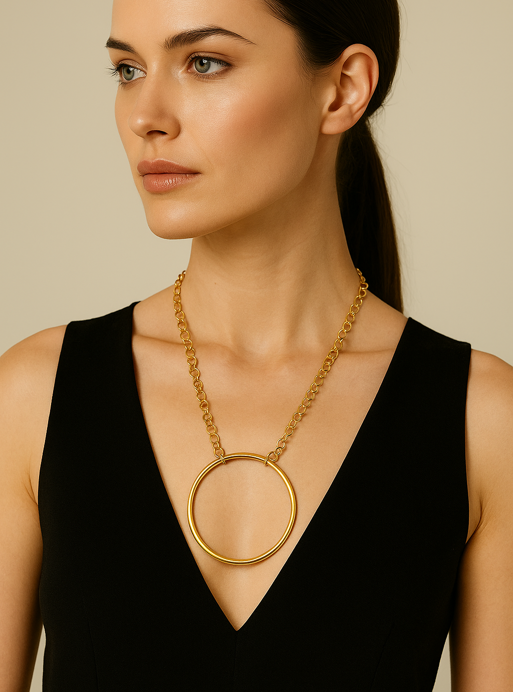 Collar con círculo grande de mujer en acero inoxidable – Disponible en dorado y plateado