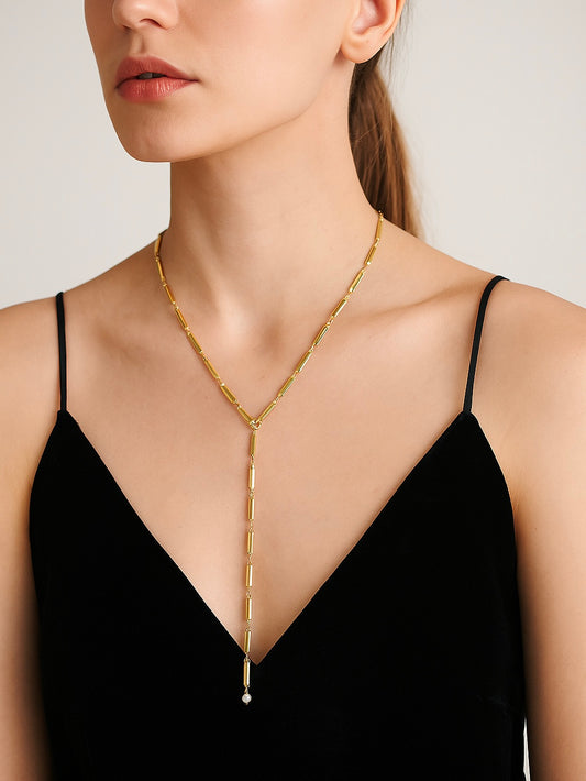 Collar Largo Dorado con Perla | Baño de Oro 14k