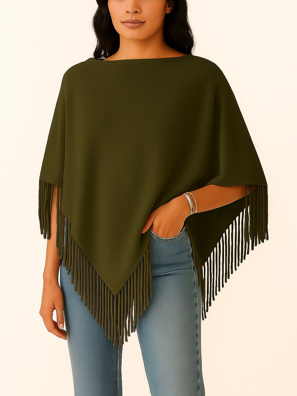 Capa de Punto Flecos en Pico | Talla Única (XS a XL)