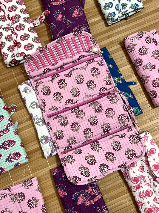 Joyero de algodón de viaje | Organizador de joyas con compartimentos