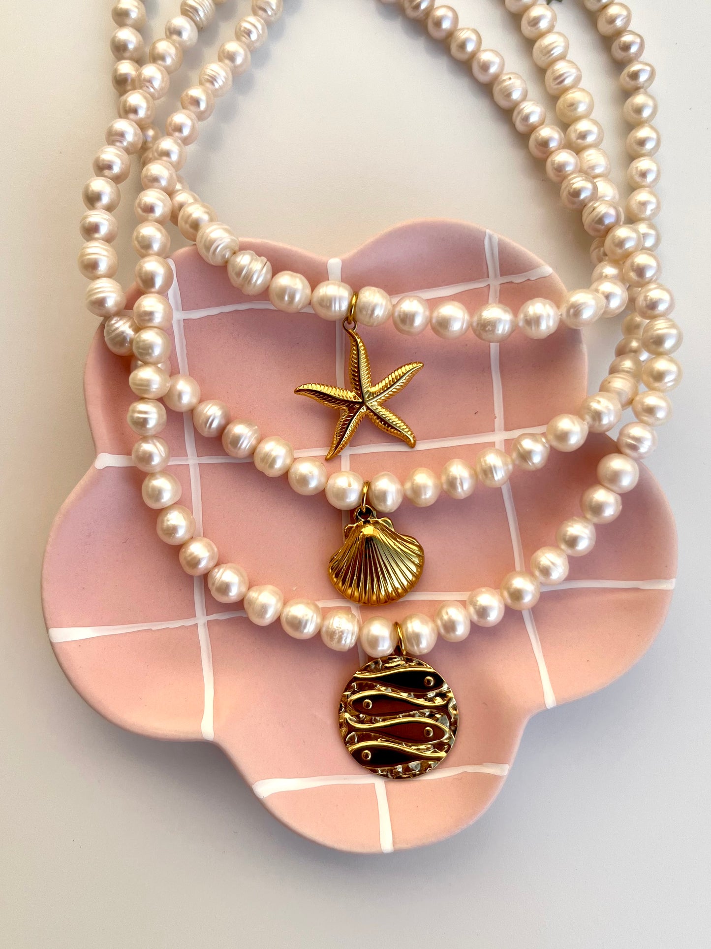 Collar Estrella de Mar, Océano o Concha Perlas | Baño de Oro