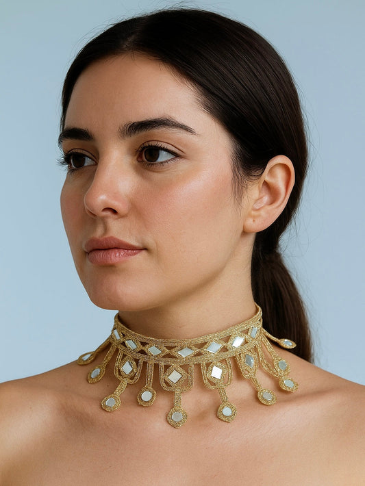 Choker espejos dorado en forma de gotas