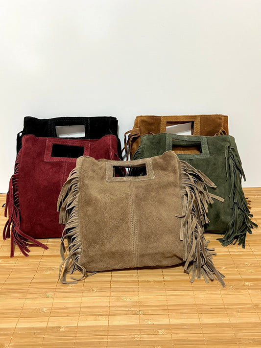 Bolsos de mano con flecos de piel serraje Minni Moon