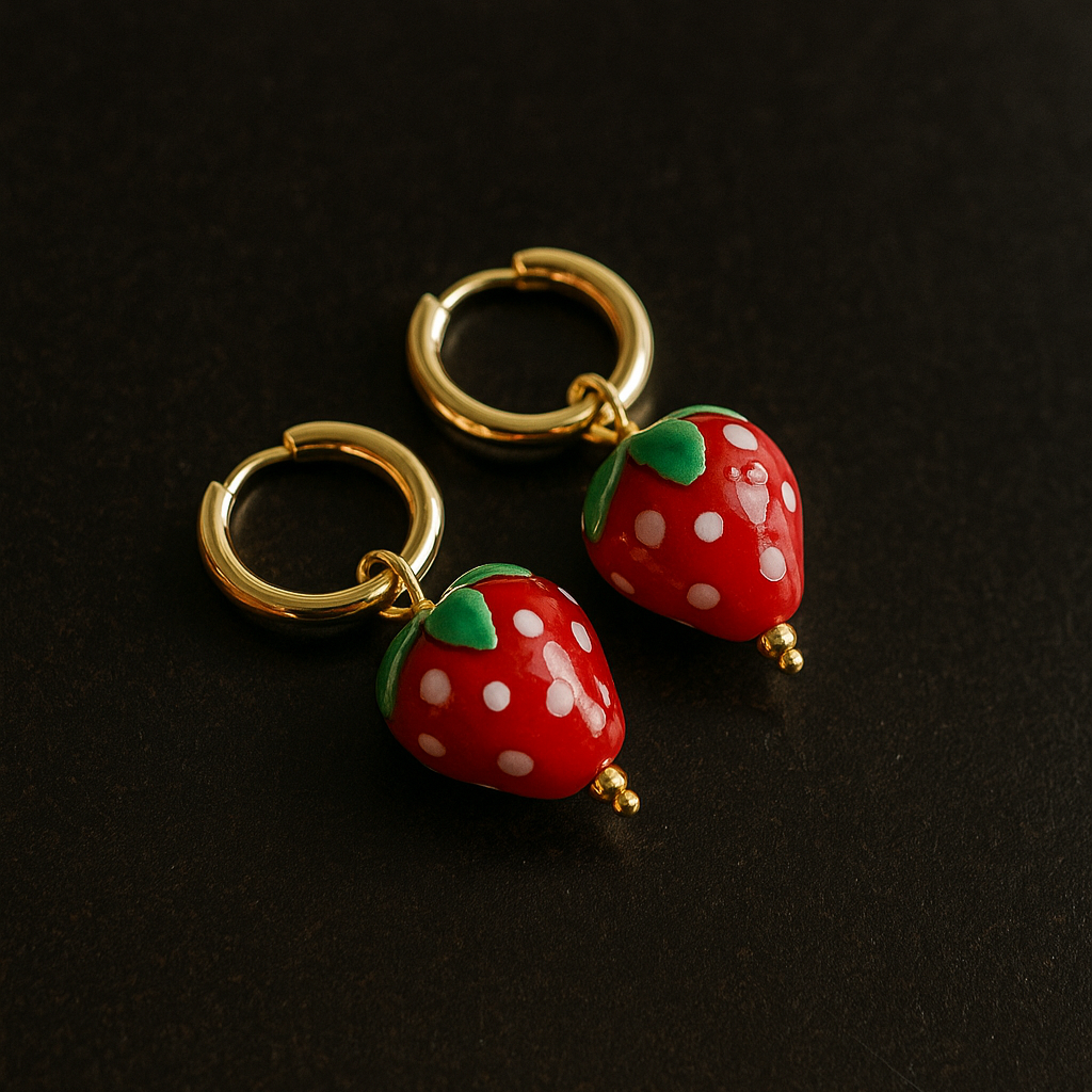 Strawberry Crystal Gold Plated Earrings