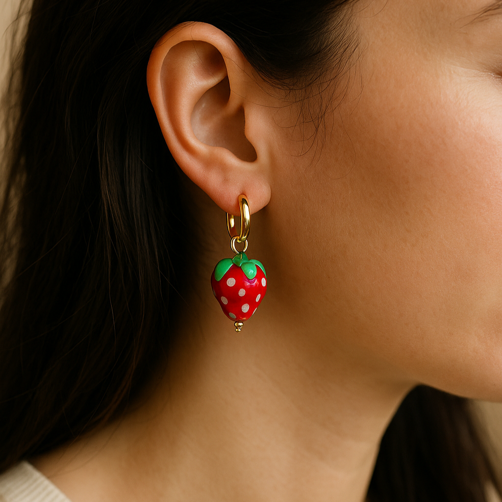 Strawberry Crystal Gold Plated Earrings