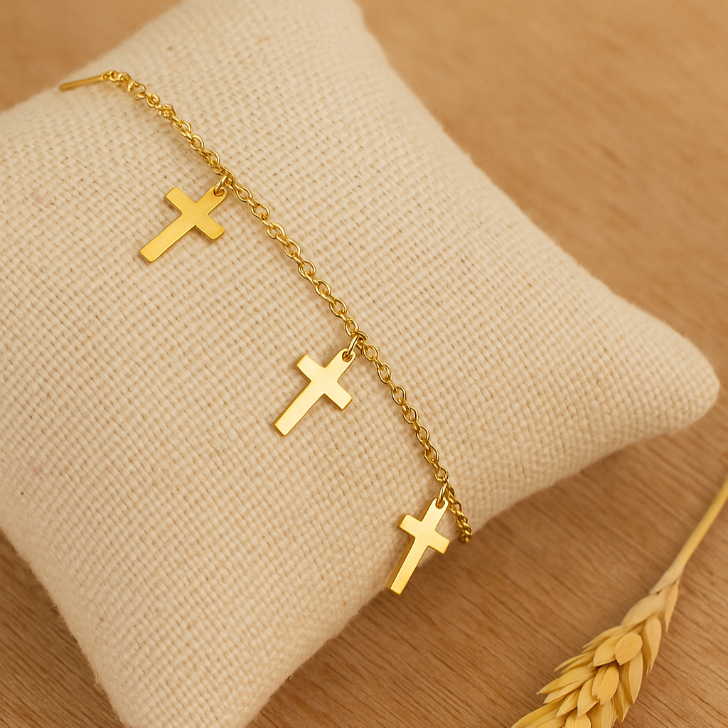 Pulsera Cruz Baño de Oro