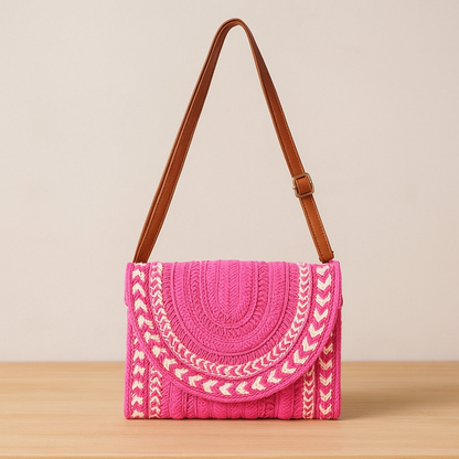 Bandolera de paja con estampado | Bolso de Playa Tejido Hecho a Mano