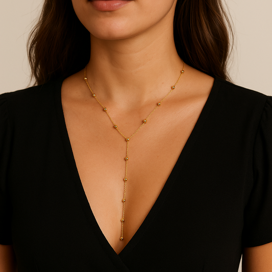 Collar Largo con esferas Baño de Oro
