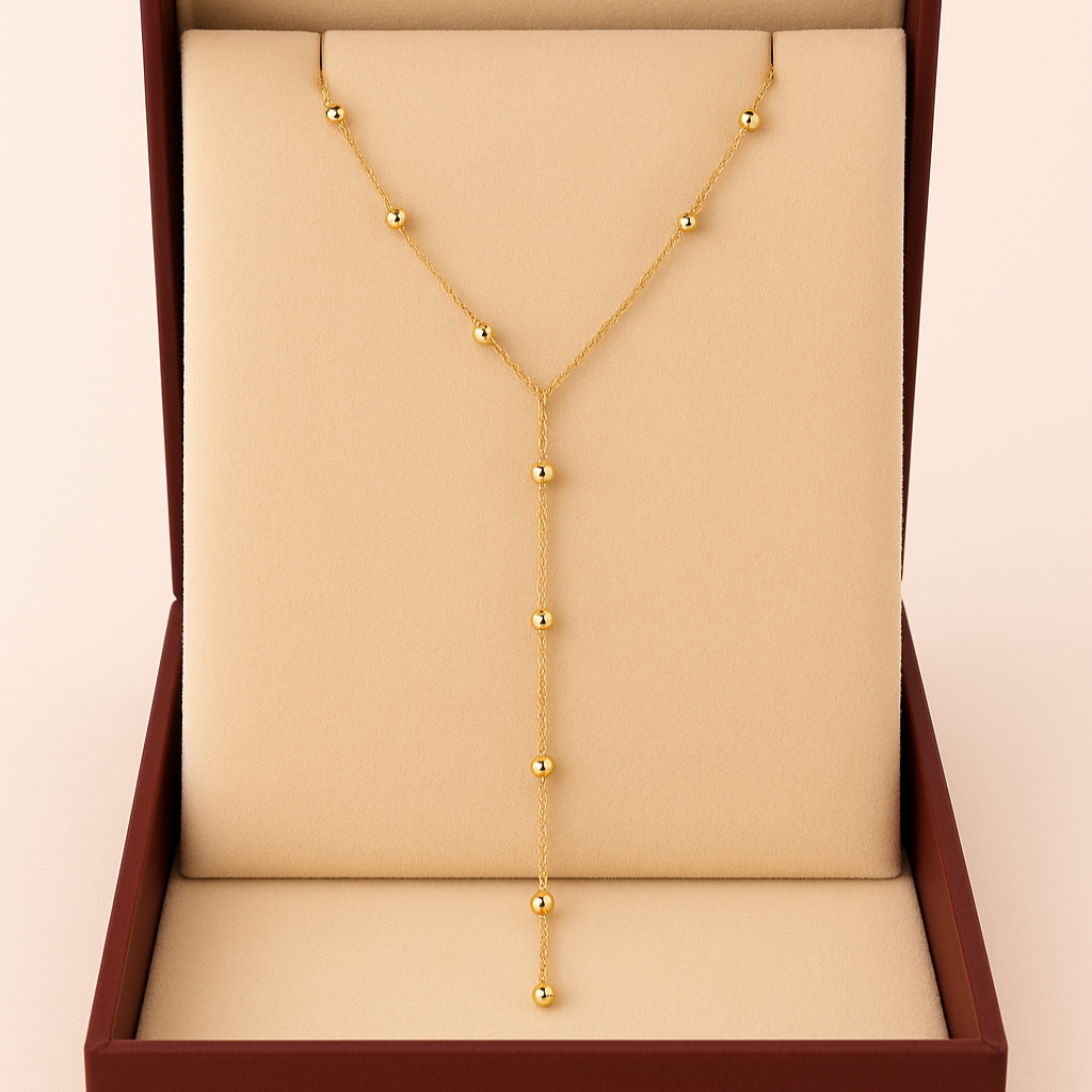 Collar Largo con esferas Dorado y Plateado | Baño de Oro