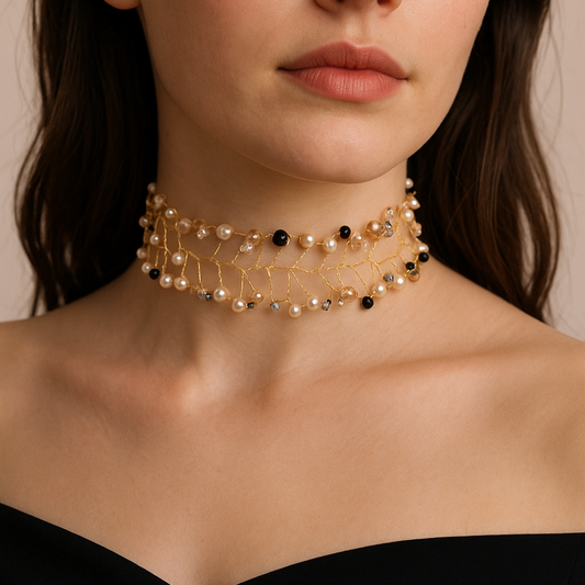 Choker/collar alambre con abalorios Noche Baño de Oro