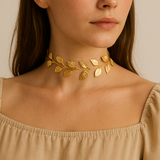 Choker/collar alambre Hojas Doradas Aura Baño de Oro