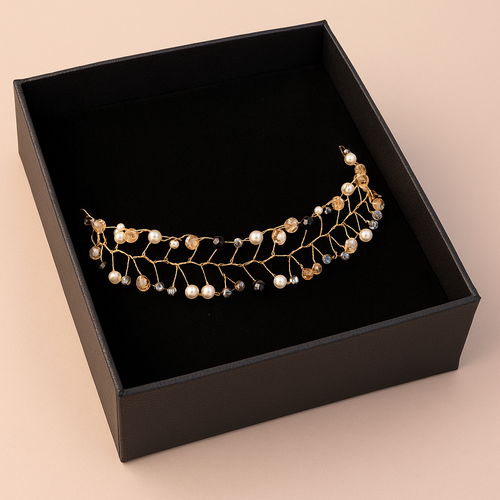 Choker/wire collar with beads Night Gold Plated