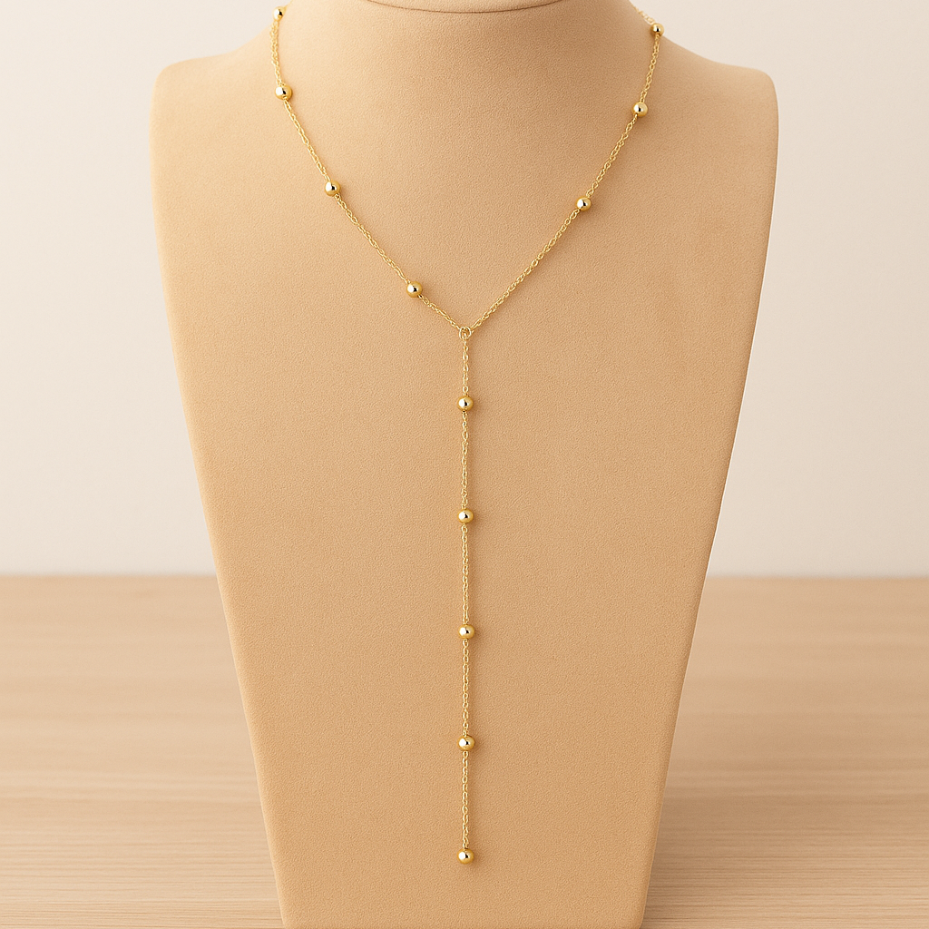 Collar Largo con esferas Dorado y Plateado | Baño de Oro