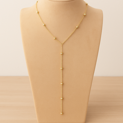 Collar Largo con esferas Dorado y Plateado | Baño de Oro