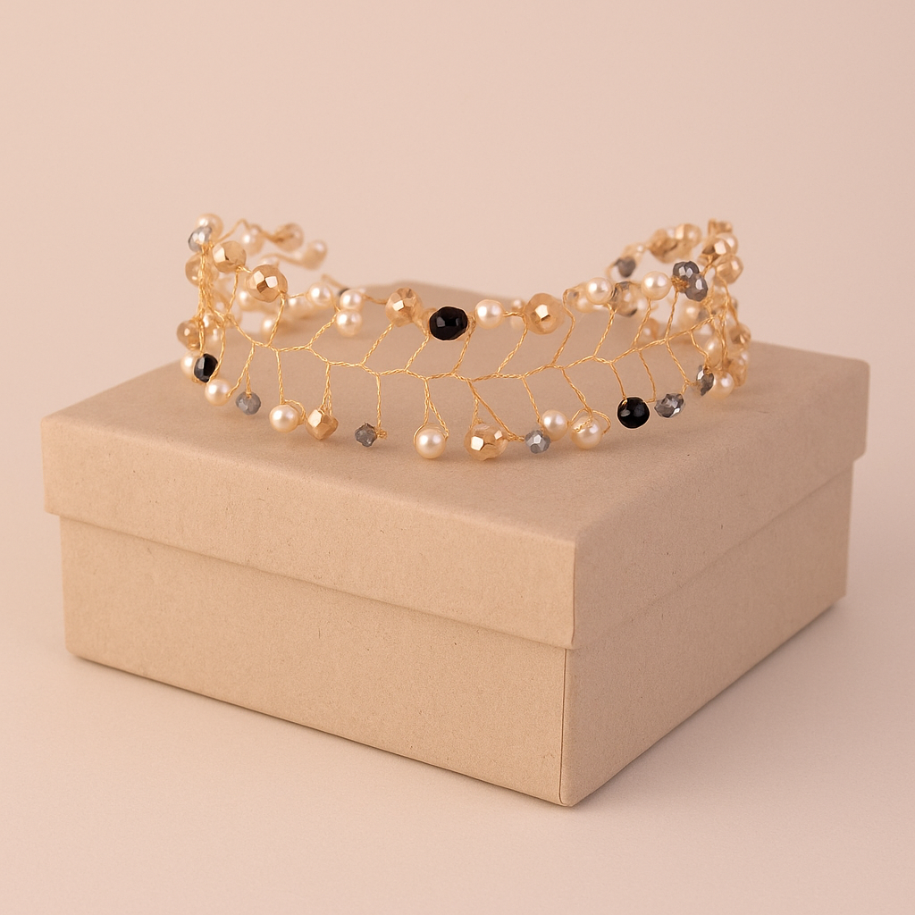 Choker/wire collar with beads Night Gold Plated