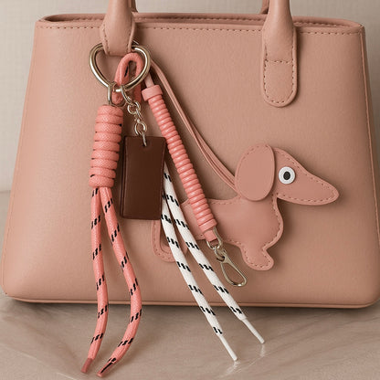 Charm de Bolso Perro Teckel Chocolate, Cuerda y Detalles Dorados | Accesorio Decorativo para Bolsos y Mochilas