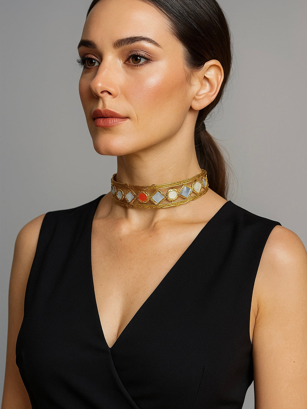 Choker espejos Dorado mujer