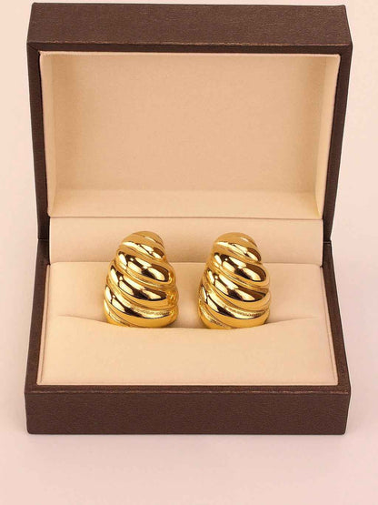 Pendientes abombados de acero inoxidable | Baño de Oro 14k