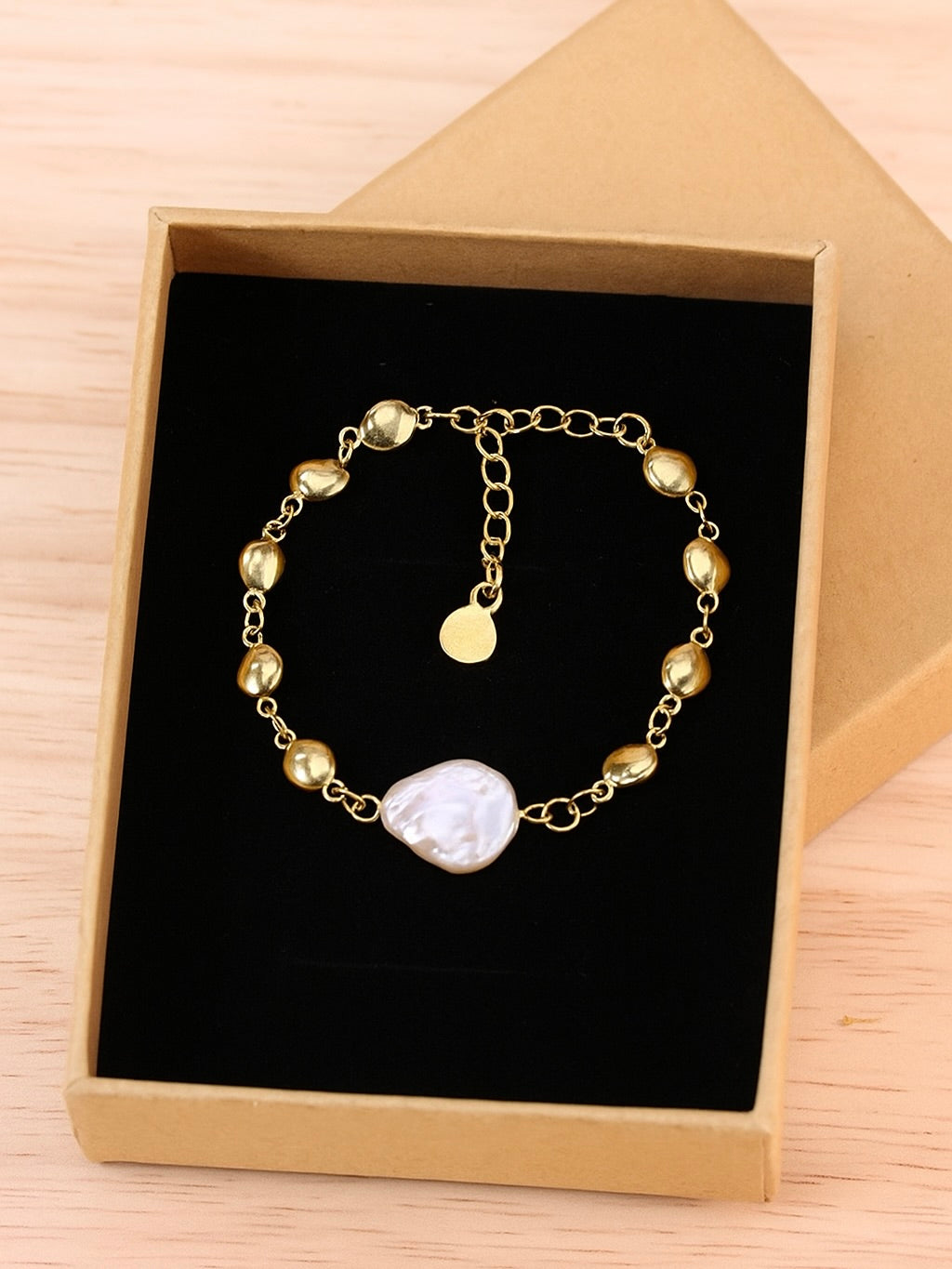 Pulsera Perla de Río Acero Inoxidable Baño de Oro 14k