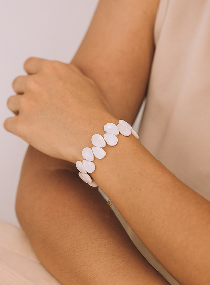 Pulsera Gotas Nácar Acero Inoxidable | Baño de Oro 14k