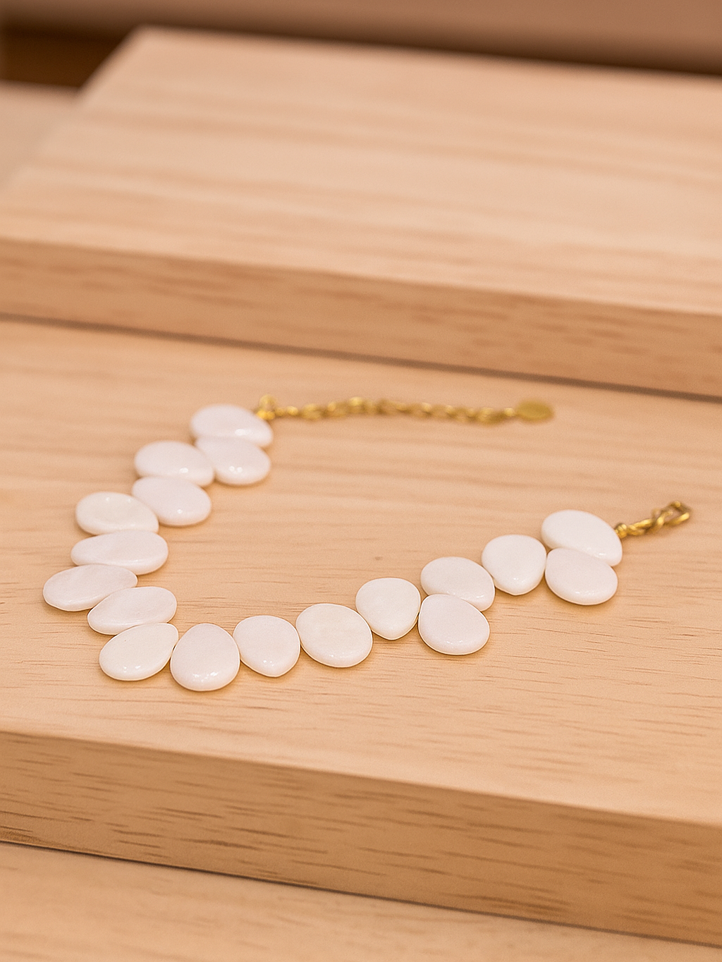 Pulsera Gotas Nácar Acero Inoxidable | Baño de Oro 14k