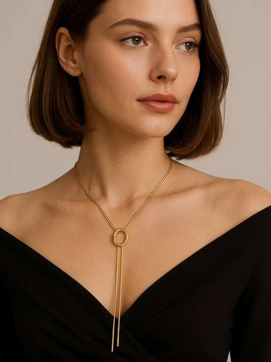 Collar Aro Entrelazado Largo | Baño de Oro 14k