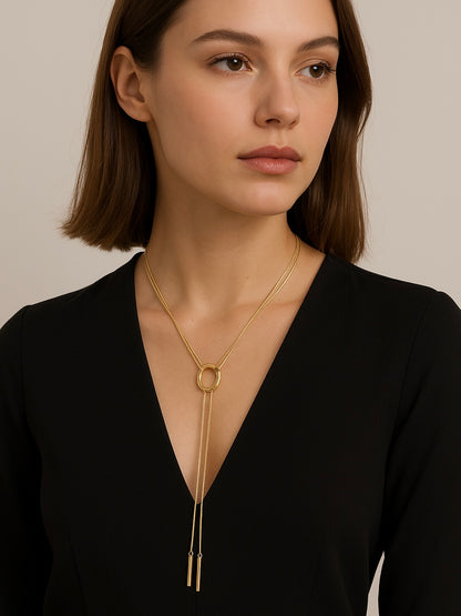 Collar Aro Entrelazado Largo | Baño de Oro 14k