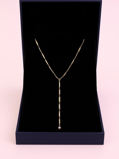 Collar Largo Dorado con Perla | Baño de Oro 14k