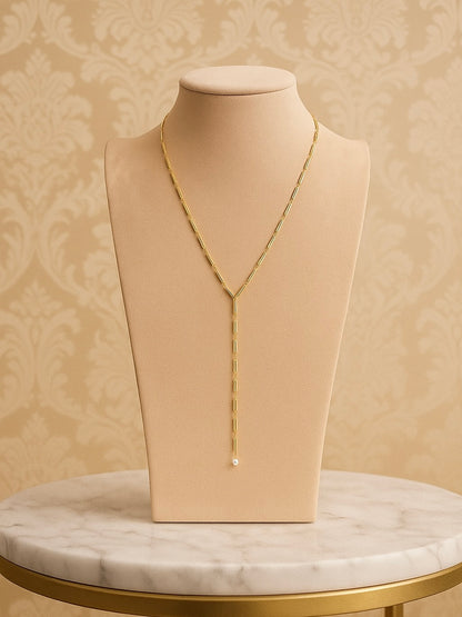 Collar Largo Dorado con Perla | Baño de Oro 14k