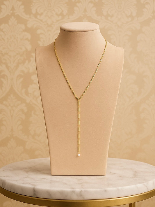 Collar Largo Dorado con Perla | Baño de Oro 14k