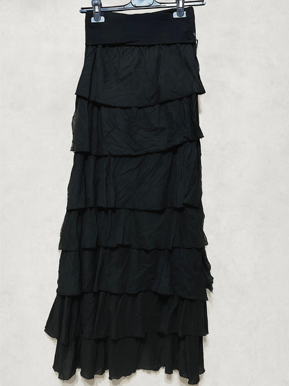 Falda volantes de gasa larga de otoño en colores marrón, negro, verde, vino, beige y blanco