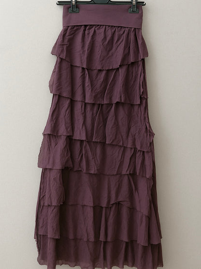 Falda volantes de gasa larga de otoño en colores marrón, negro, verde, vino, beige y blanco