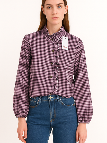 Camisa cuadros vichy con volantes mujer | Disponible en 4 colores | Tallas XS, S, M, L
