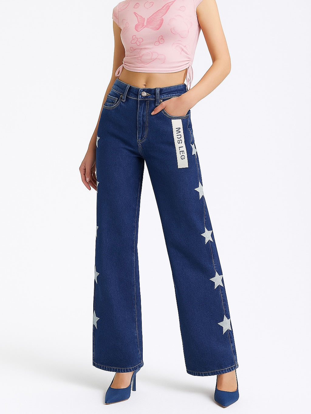 Pantalón tejano con estrellas en el lateral | Wide Leg | Elige tu talla habitual (32 a 44)