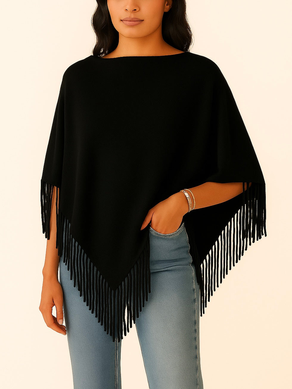 Capa de Punto Flecos en Pico | Talla Única (XS a XL)