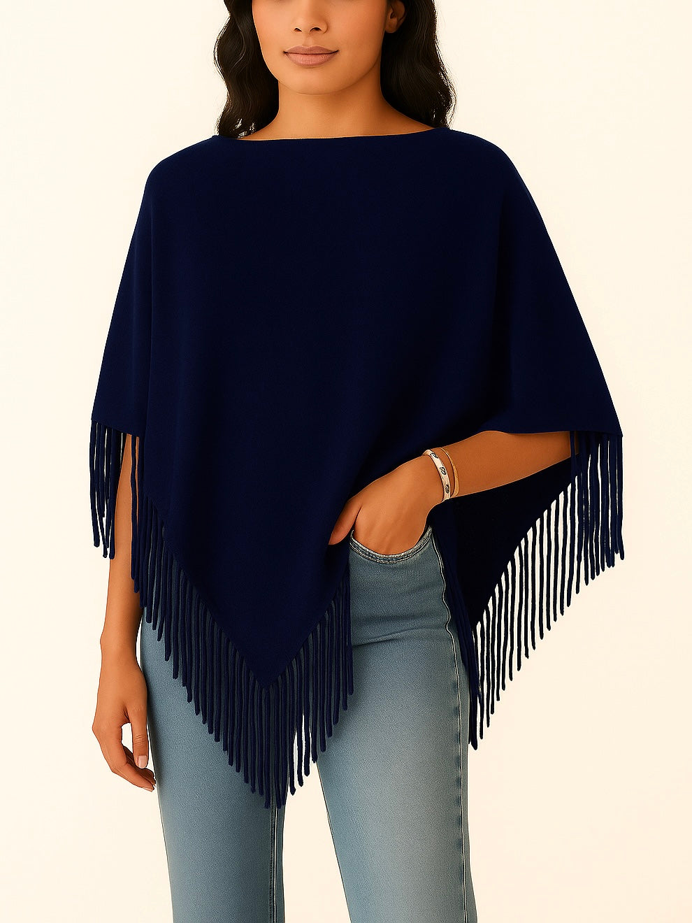 Capa de Punto Flecos en Pico | Talla Única (XS a XL)