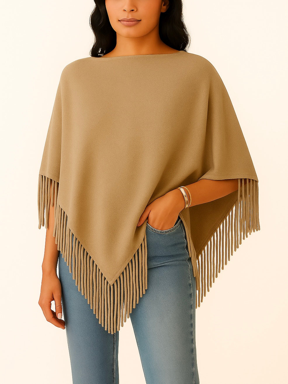 Capa de Punto Flecos en Pico | Talla Única (XS a XL)