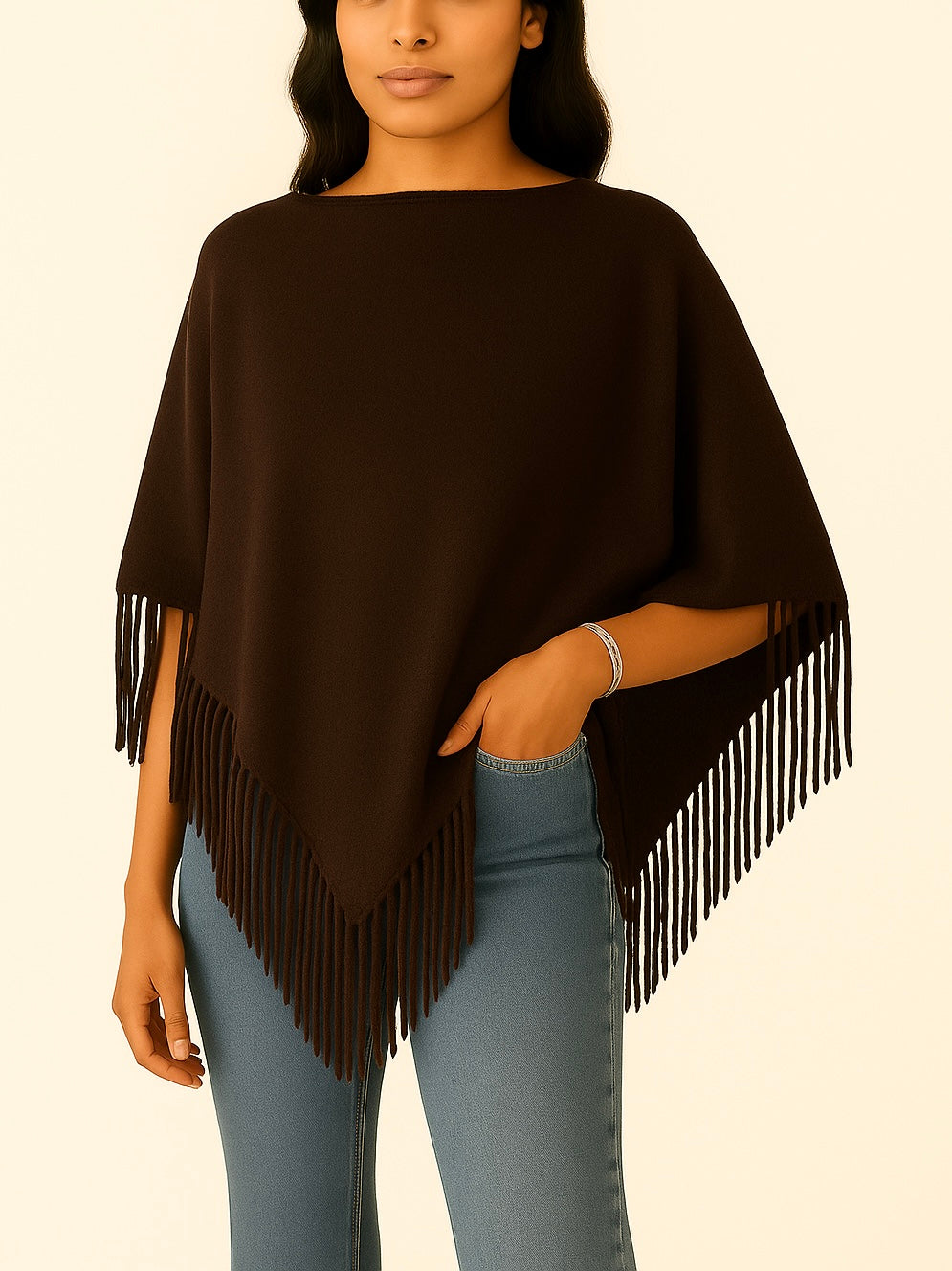 Capa de Punto Flecos en Pico | Talla Única (XS a XL)