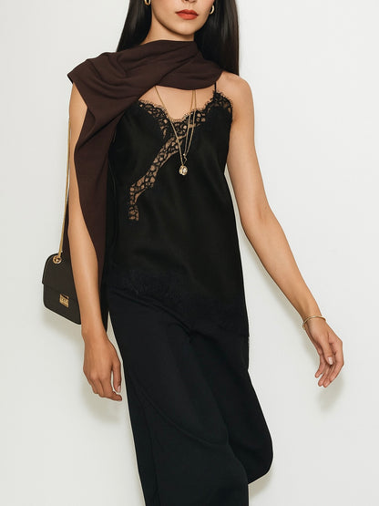 Top largo lencero satinado con encaje y tirantes finos ajustables – Disponible en 6 colores